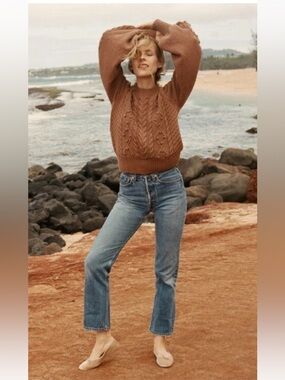 NWOT DOEN size L Pom Pom lulu sweater in macaroon brown